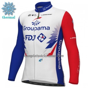 Maglia 2022 Groupama FDJ Manica Lunga Winter Invernale Bianco Blu